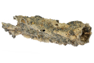 fulgurite (fossilized lightning) from the Sahara Desert, Morocco isolated on white background