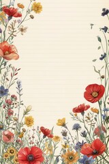 Classic Journal sheet with lined writing space adorned by a hand-drawn border of wildflowers.