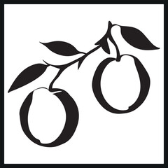 Peaches Silhouette Vector, Hand Drawn Peaches Silhouette, Black And White Peaches Silhouette