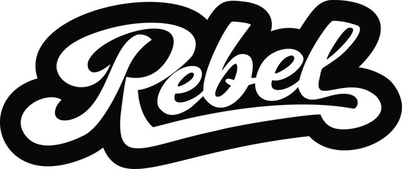 rebel word in calligraphic fonts in black over white, generative ai - obrazy, fototapety, plakaty