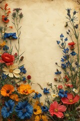 Classic Journal sheet with lined writing space adorned by a hand-drawn border of wildflowers.