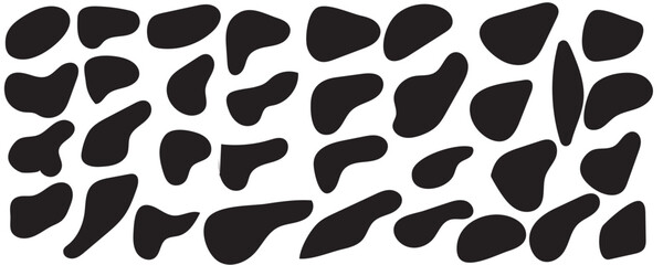 Random blob shapes. Organic blobs set. Rounded abstract organic shapes collection. Shapes of cube, pebble, inkblot, amoeba, drops and stone silhouettes. Doodle drops with outline circle.