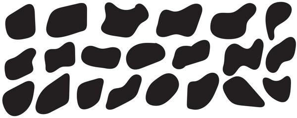 Random blob shapes. Organic blobs set. Rounded abstract organic shapes collection. Shapes of cube, pebble, inkblot, amoeba, drops and stone silhouettes. Doodle drops with outline circle.