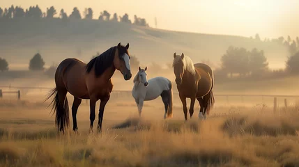 Foto op Plexiglas Wild Horses Running Along Prairie Grass © Suite Green Media