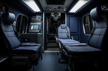 Interior of an ambulance with the necessary equipment for patient care