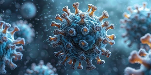 February's Virus: A Blue and White Microscopic View Generative AI