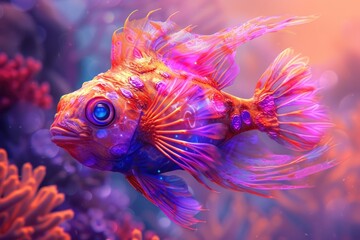 Coral Kingdom: Within the depths of the aquarium, tropical fish dance among the coral, creating a picturesque scene reminiscent of an underwater paradise.