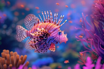 Fototapeta na wymiar Aquatic Symphony: A mesmerizing display of tropical fish gracefully navigating through an intricately designed aquarium, surrounded by flourishing coral formations.