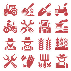 mono color agriculture farm icon set collection vector illustration