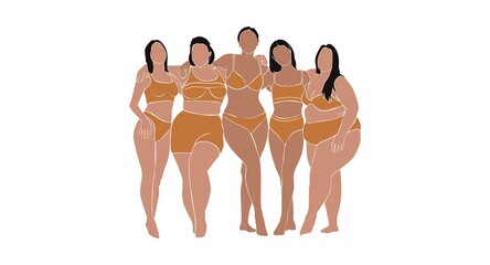 Untitled design - 1Body positive woman in bikini vector set. Female underwear illustration. Plus size and slim international and interracial woman.