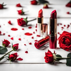 Obraz na płótnie Canvas lipstick and rose petals