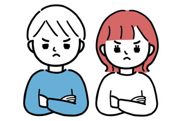 怒る若い男女の上半身イラスト
