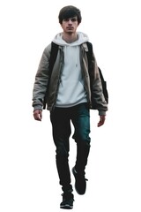 Fototapeta premium a man walking towards the camera in a casual chic outfit, Photography capturing an authentic vibe