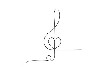 One continuous line drawing of treble clef. Isolated on white background vector illustration. Pro vector 