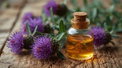 Fototapeta na wymiar Purple Flowers and Essential Oils: A Blend of Nature's Beauty and Wellness Generative AI
