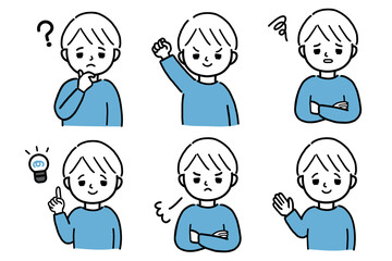 若い男性の表情バリエーションセット