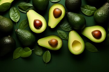 Healthy greens Flat lay of fresh avocados with space for text