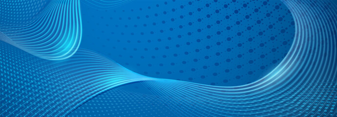 Abstract background made of halftone dots and thin curved lines in blue colors