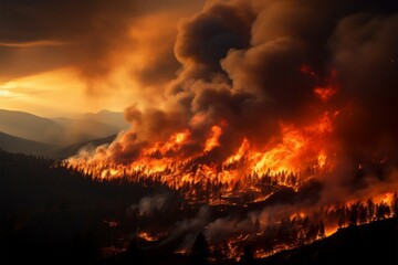 Fototapeta na wymiar Mountain wildfire Intense flames engulfing the mountainside in a dramatic scene