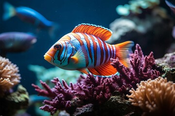 Naklejka na ściany i meble Oceanic beauty Fish, reef, and nature in a tropical underwater setting