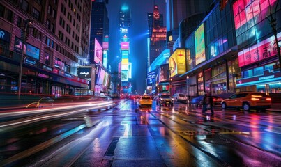 HD Bustling City Night - obrazy, fototapety, plakaty