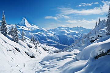 view Winter wonderland Panoramic view showcases the beauty of snowy mountains