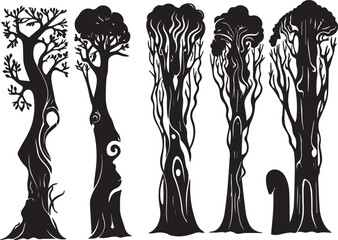 Set Trees. Hand drawn vector illustration	
