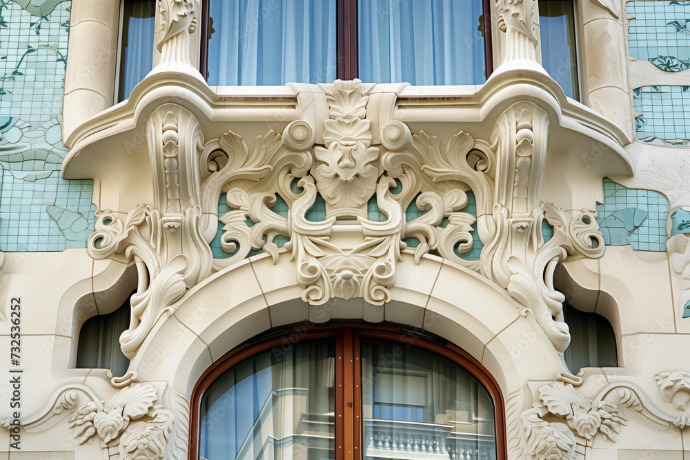 Poster modern minimalistic art nouveau facade. background image. created with generative ai technology