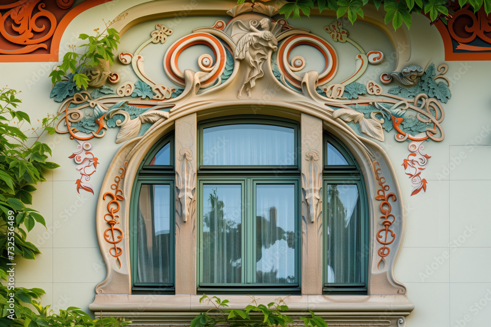 Poster modern minimalistic art nouveau facade. background image. created with generative ai technology