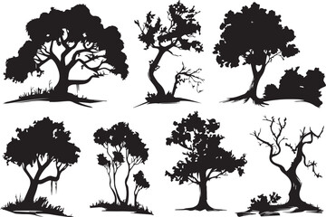 Set Trees. Hand drawn vector illustration	