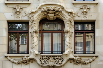 Modern minimalistic art nouveau facade. Background image. Created with Generative AI technology