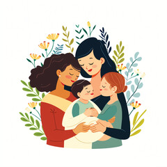 Flat and colored mother-baby composition, different.