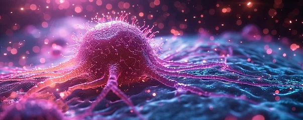 Fotobehang Purple Neon Light: A Glowing, Pink, and Purple Virus Generative AI © Sheela