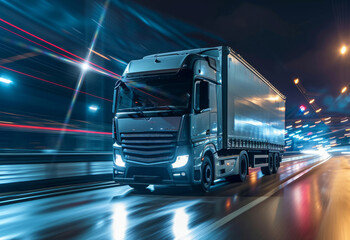 Long haul container truck carrying commercial cargo delivery between cities on a freeway