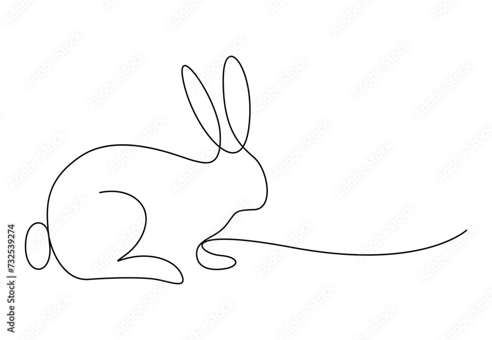 Poster continuous single line drawing of easter bunny. cute rabbit. isolated on white background vector ill