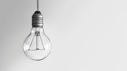 hanging light bulb, for inspiration or idea background banner concept, isolated on a white background