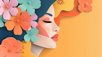 Expressive paper cut design showcasing woman's face and floral elements for international women s day