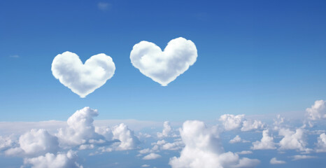 Naklejka na ściany i meble Twin Heart-Shaped Clouds Floating in a Serene Blue Sky