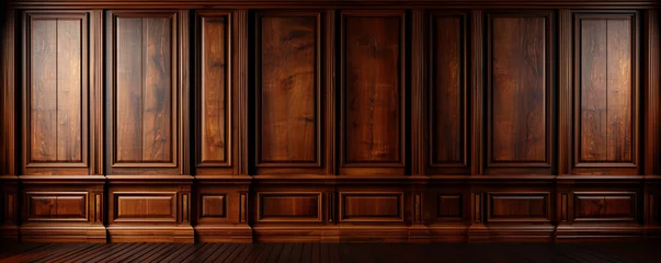 Deurstickers Elegant Luxury wood paneling wall background or texture. Highly crafted classic / traditional wood paneling wall and floor, with a frame pattern, Extra wide format.   based. © Chris