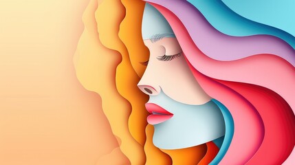 Elegant paper cut illustration of beautiful faces and curvaceous lines for international women's day