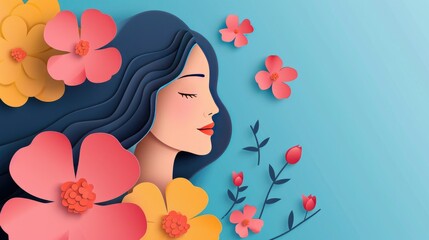 Obraz na płótnie Canvas Harmonious paper cut design showcasing woman's face and floral elements for international women s day