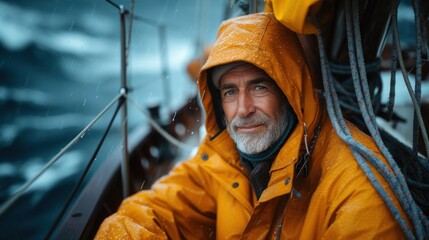 Confident Sailor Sporting a Weathered Jacket Aboard a Ship at Sea