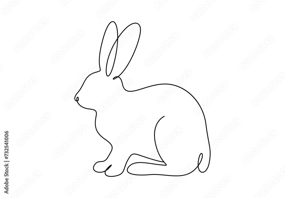 Poster one continuous line drawing of cute rabbit. isolated on white background vector illustration. free v