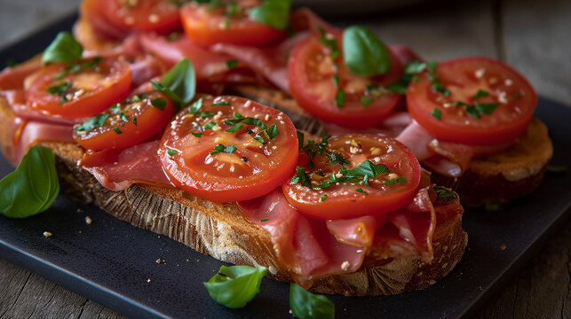 Tostas de Tomate y Jam&oacute;n - Tomato and Ham Toasts Delight Photo