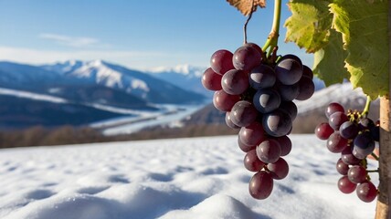 Fototapeta premium red grapes in a snow