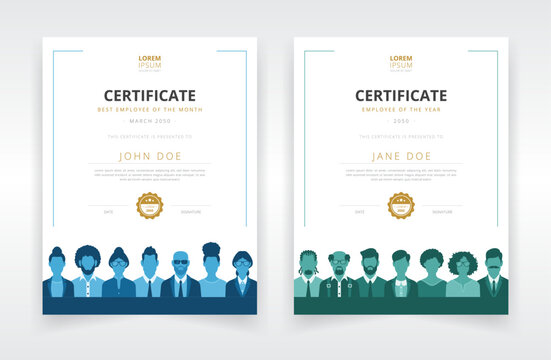 Vertical certificate templates featuring corporate people. Ideal for employee appreciation day, training completion, or any other enterprise award function