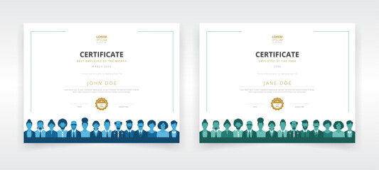 Horizontal certificate templates featuring corporate people. Ideal for employee appreciation day, training completion, or any other enterprise award function - obrazy, fototapety, plakaty