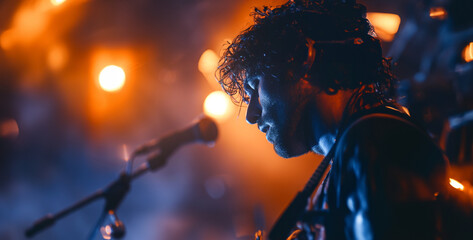 emotions of a musician lost in the moment during a live performance, with close-ups capturing their passion and connection to the music photograph