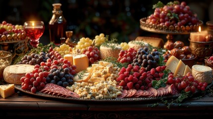 Fototapeta na wymiar cheese platter with a variety of cheeses
