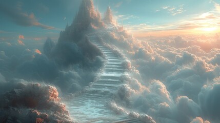Majestic Staircase to Heaven Amongst Clouds - obrazy, fototapety, plakaty